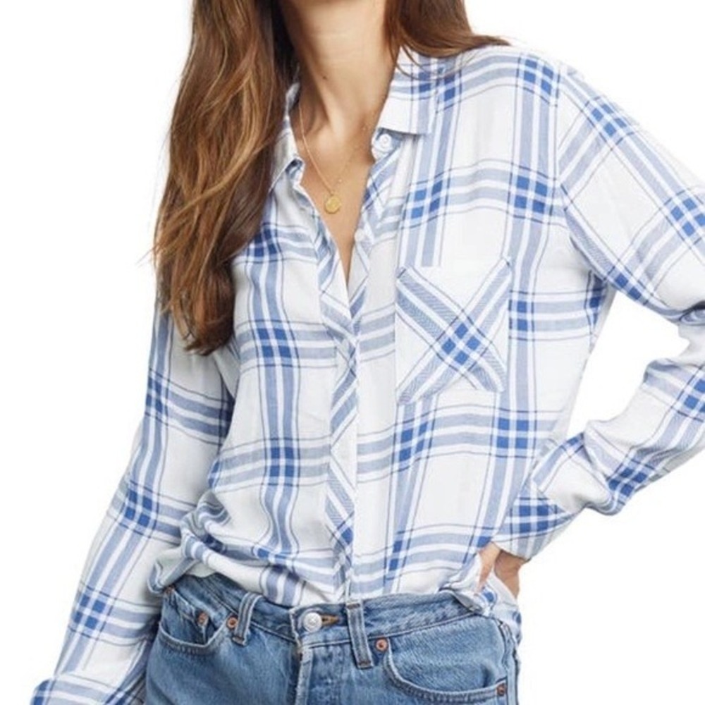 Rails Womens Hunter White & Melange Sky Blue Plaid Shirt 1068-550-067 Size Small